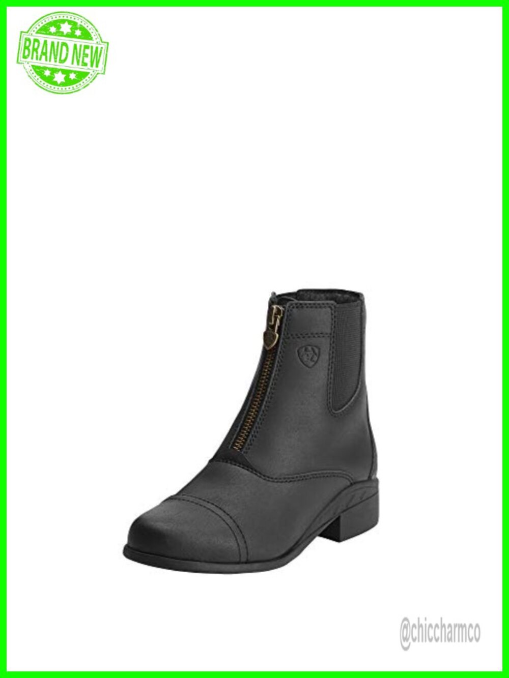 Full-Grain Leather Zip Paddock Boot Round Toe Block Heel